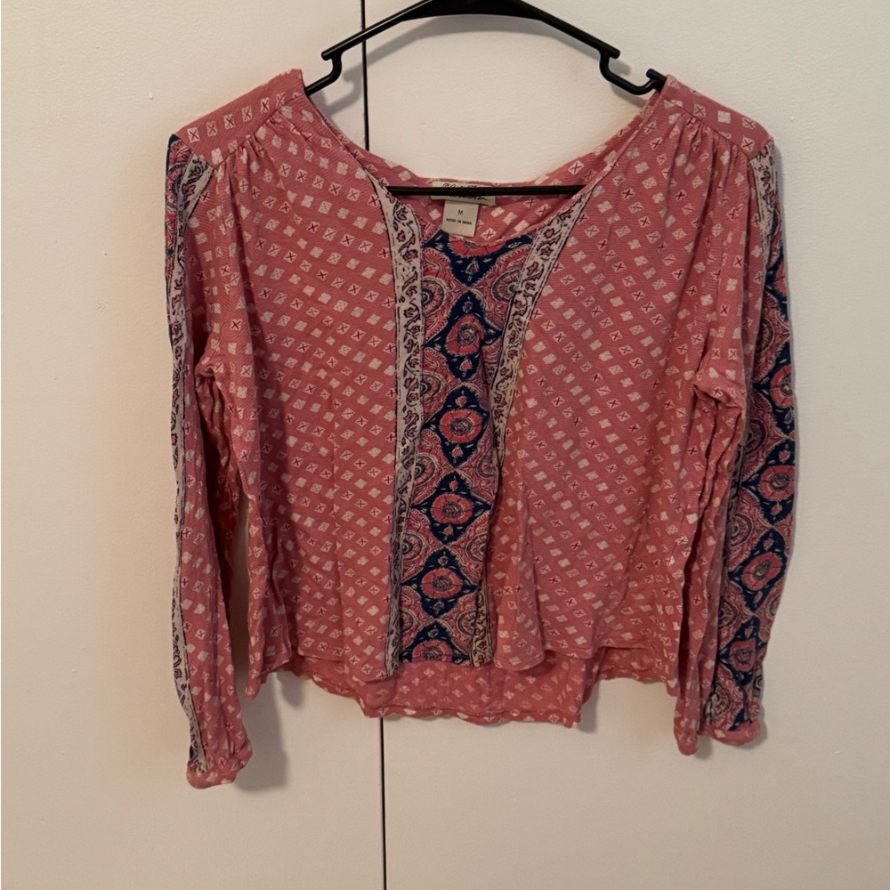 Lucky Brand Pink and Blue Patterned Blouse